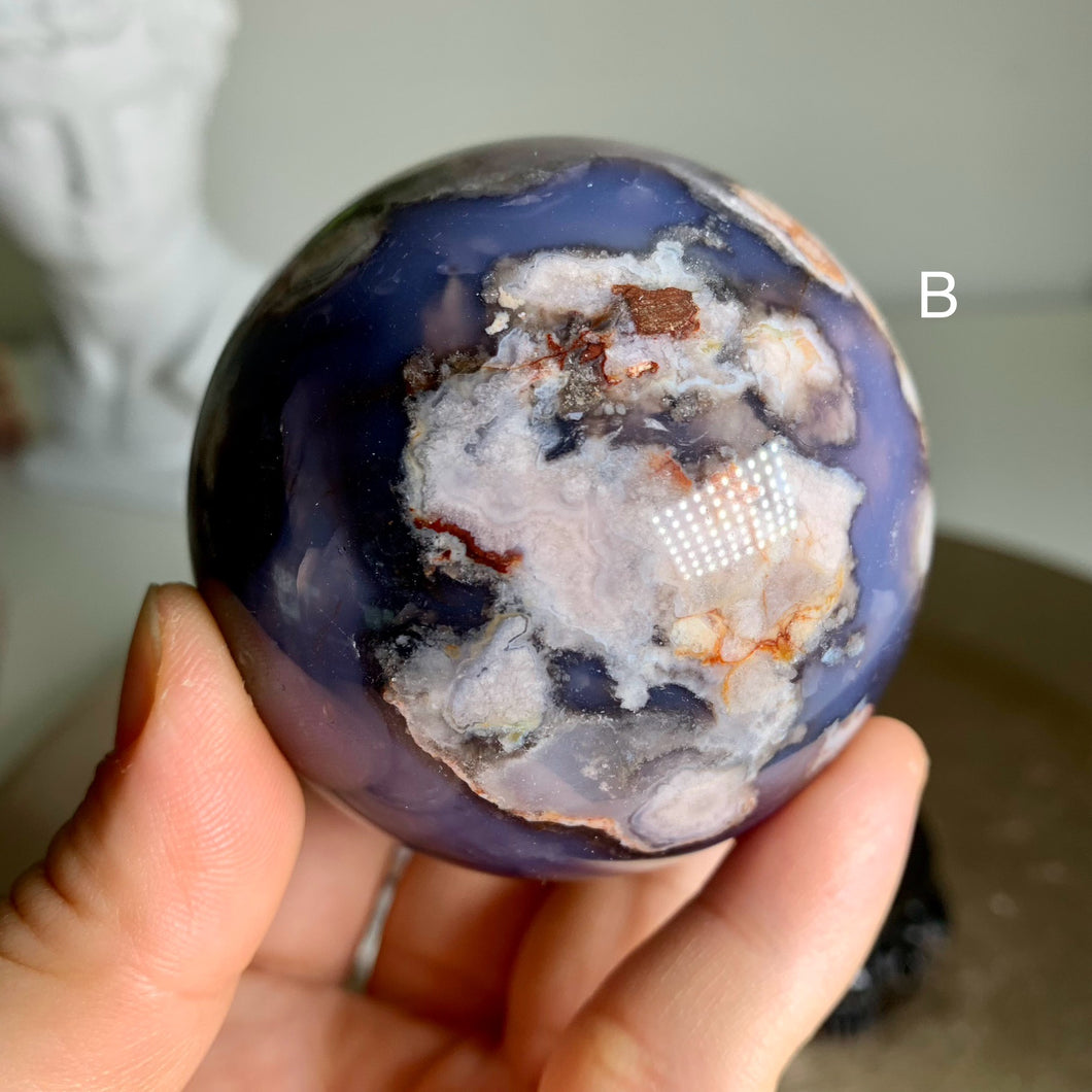 Rare - top quality blue flower agate sphere