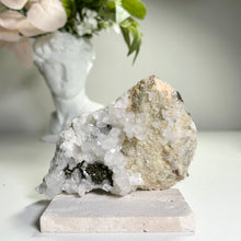 Load image into Gallery viewer, Apophyllite on Calcite with Pyrite | Secondary Growth Apophyllite Crystals | Natural Mineral Specimen | Collector Display Piece
