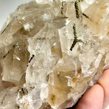 Load image into Gallery viewer, Benz Calcite with Pyrite | Golden Pyrite Inclusions | Daye Mine China | Natural Calcite Crystal Specimen | Mineral Display
