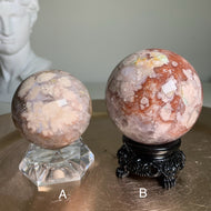 Rare - top quality pink and red flower agate sphere
