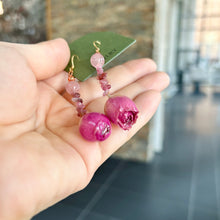 Load image into Gallery viewer, Real Rose, Rose Quartz &amp; Tourmaline Sterling Silver Earrings
