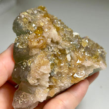 Load image into Gallery viewer, Golden Barite on green fluorite
