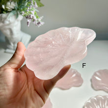 Load image into Gallery viewer, Rose Quartz Shell Dish, Natural Crystal Trinket Tray, Pink Crystal Jewelry Dish, Hand Carved Gemstone Bowl, Gift for Her birthday
