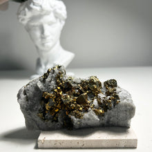 Load image into Gallery viewer, Golden Pyrite on Quartz Matrix — Natural Crystal Cluster for Home Decor and Mineral Collection

