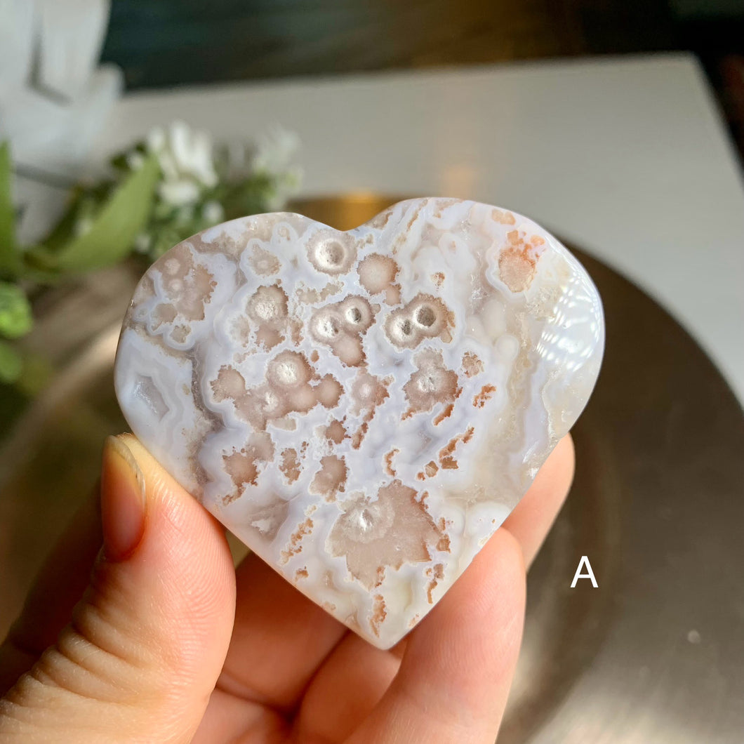 High quality - pink flower agate heart