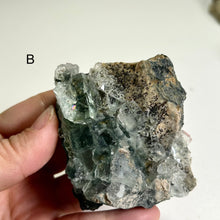 Load image into Gallery viewer, Self stand Glass Fluorite Crystal Cluster – Green Cubic Fluorite on Matrix (Piece A or B)
