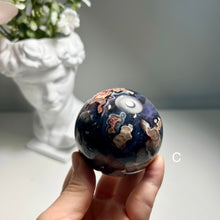 Load image into Gallery viewer, Rare Blue Flower Agate Sphere - Minimalist Sakura Crystal Ball - Moody Home Decor
