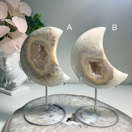 High quality - medium size druzy agate moon with nice banding from Brazil ( free stand)
