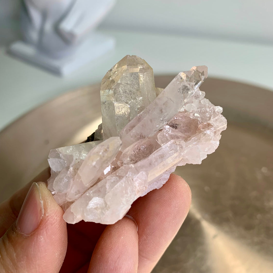 Mini size pink lemurian quartz cluster