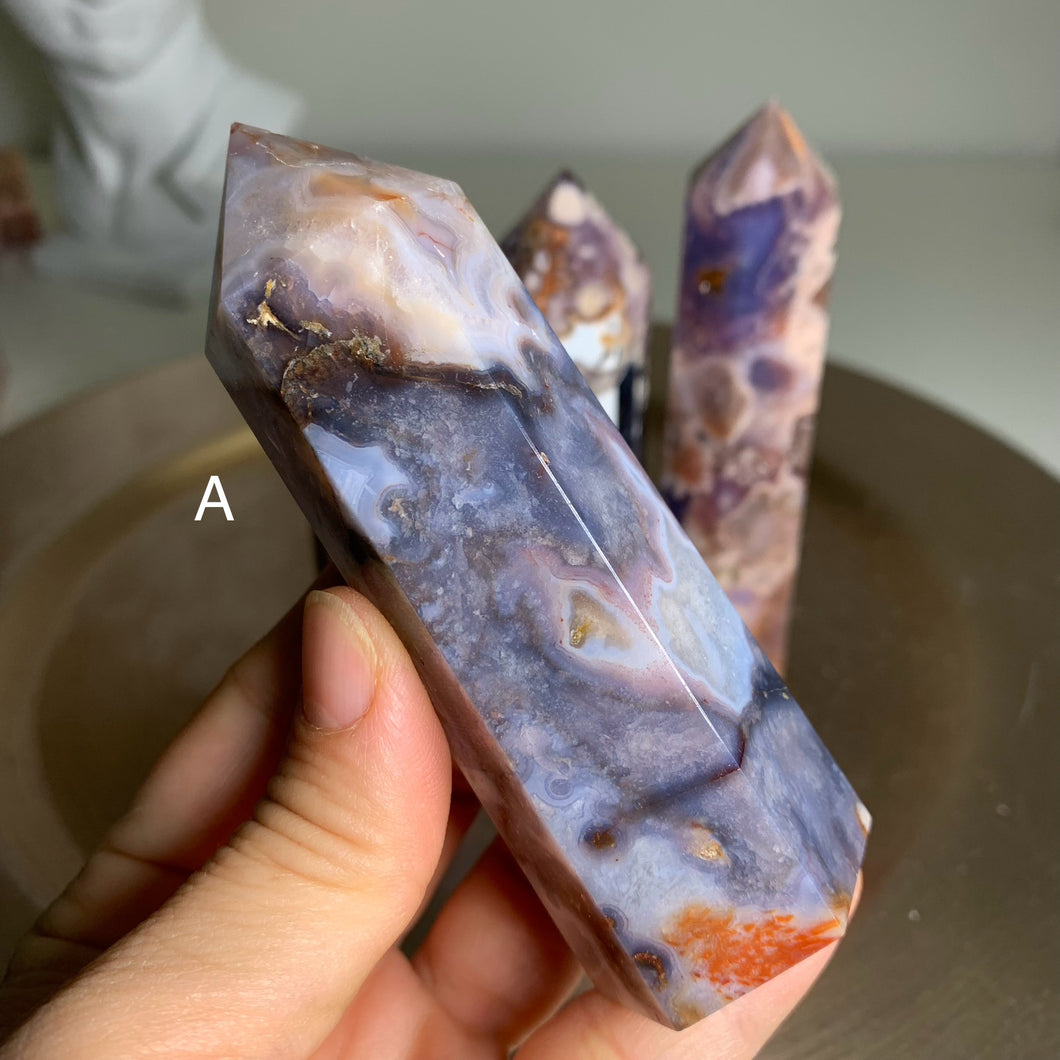Rare - high quality blue flower agate towers/points