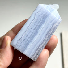 Load image into Gallery viewer, Blue Lace Agate Polished Slab Tower – Natural Banded Chalcedony for Calm, Peace &amp; Throat Chakra Healing
