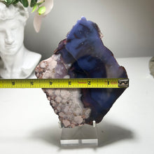 Load image into Gallery viewer, Deep Blue Flower Agate Slice from Madagascar — Polished Chalcedony Slab with Bloom Clusters
