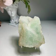 Load image into Gallery viewer, Green fluorite specimen covered with natural druzy quartz- sugar fluorite
