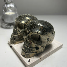 Load image into Gallery viewer, Peruvian Pyrite Skull — High-Grade Metallic Crystal Skull Carving for Protection &amp; Display
