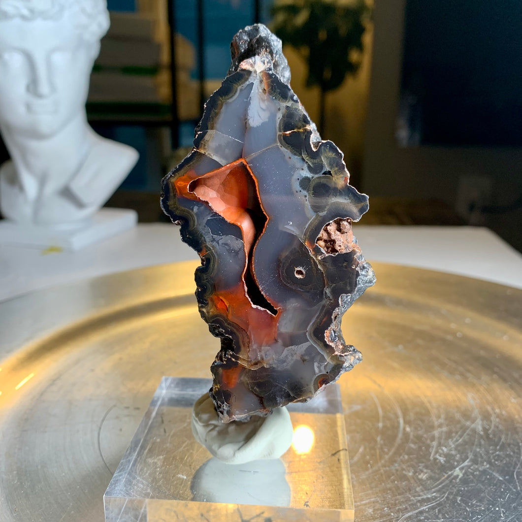 Rare found - Argentina red fox agate geode with UV reaction