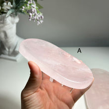 Load image into Gallery viewer, Rose Quartz Tray, Natural Crystal Charging Plate, Pink Crystal Jewelry Tray, Gemstone Trinket Dish, Crystal Display Decor
