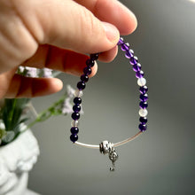 Load image into Gallery viewer, High-Quality Amethyst &amp; Moonstone Bracelet - Solid 925 Sterling Silver Key Charm
