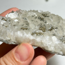 Load image into Gallery viewer, White Calcite Cluster with Pyrite Inclusions — Natural Crystal Plate for Home Decor &amp; Healing Energy
