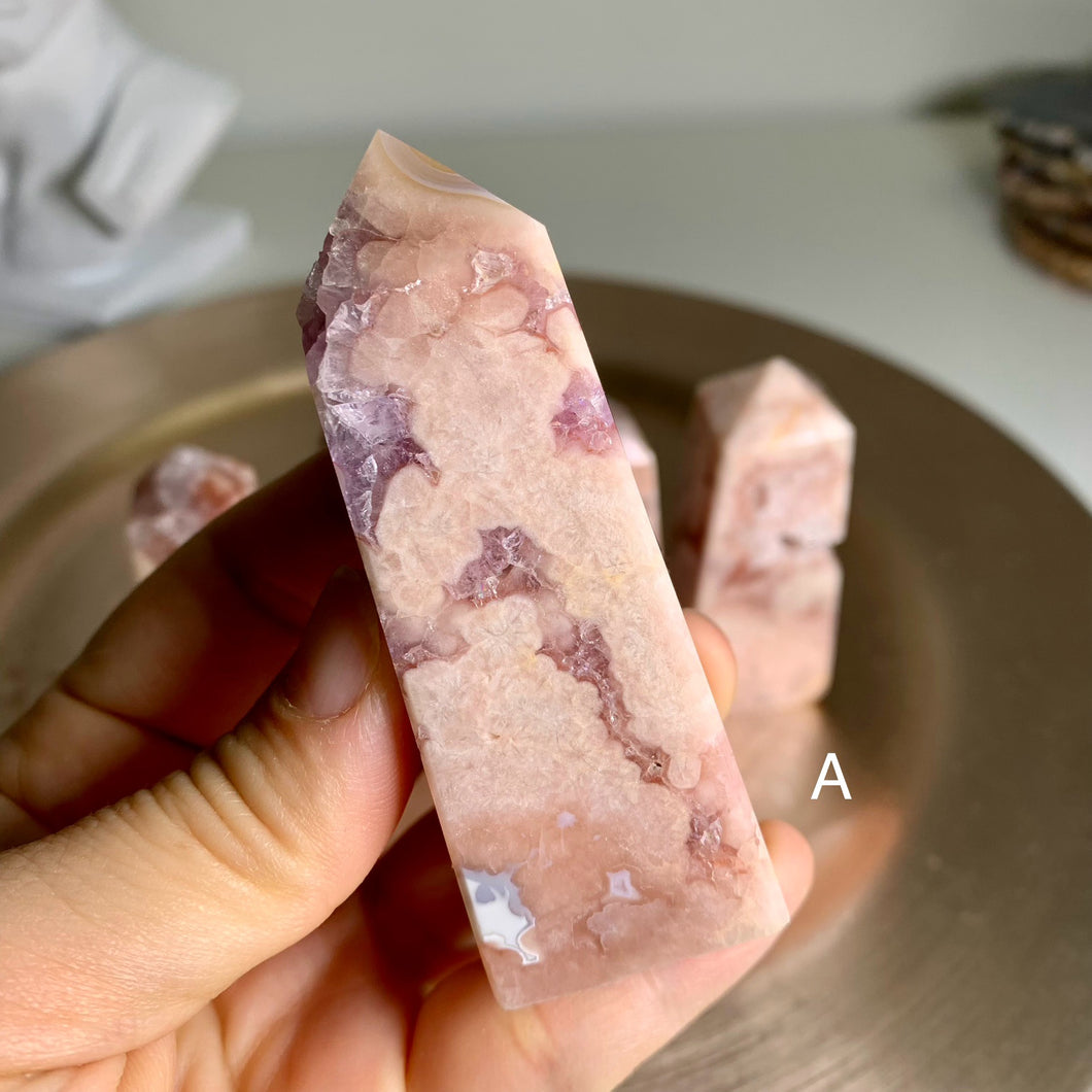 High quality - pink amethyst flower agate towers / points