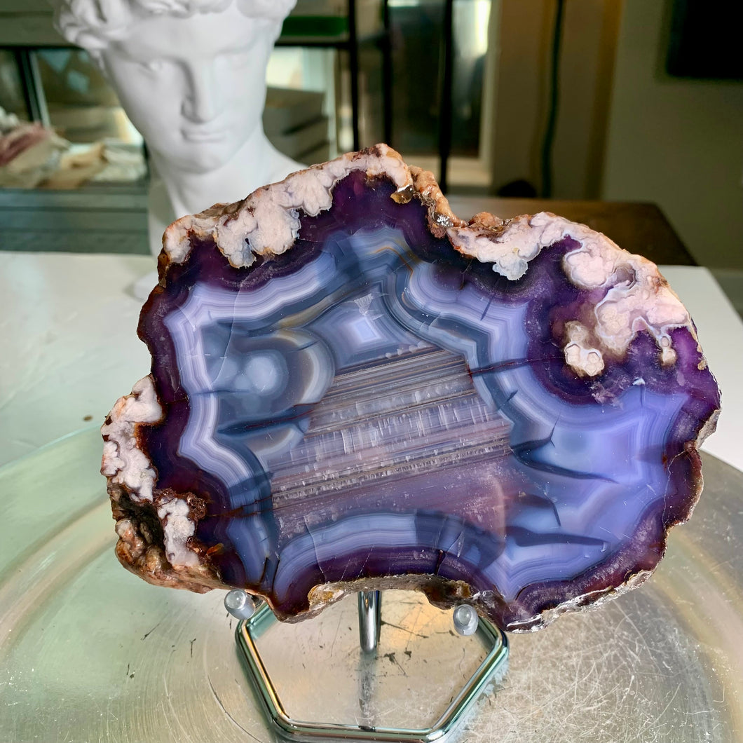 Top quality - blue flower agate slab / slice with nice bending