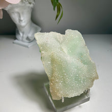 Load image into Gallery viewer, Green fluorite specimen covered with natural druzy quartz- sugar fluorite
