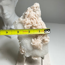 Load image into Gallery viewer, Pearl Pink Dolomite on Sparkling Quartz – Natural Crystal Sculpture | Rosette Dolomite Cluster | Soft Pink Mineral Display | Home Décor Crystal
