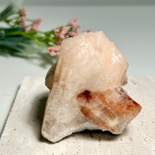 Load image into Gallery viewer, Pink Mangano Calcite with Red-Banded Calcite — Rare Bladed Calcite Cluster from Hunan, China
