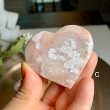 Load image into Gallery viewer, High quality pink flower agate heart
