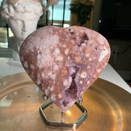 Top quality - pink amethyst flower agate druzy heart