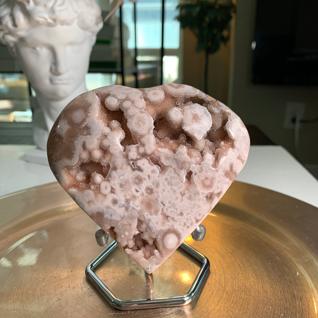 High quality - pink amethyst flower agate heart