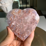 High quality - pink amethyst heart flower agate heart
