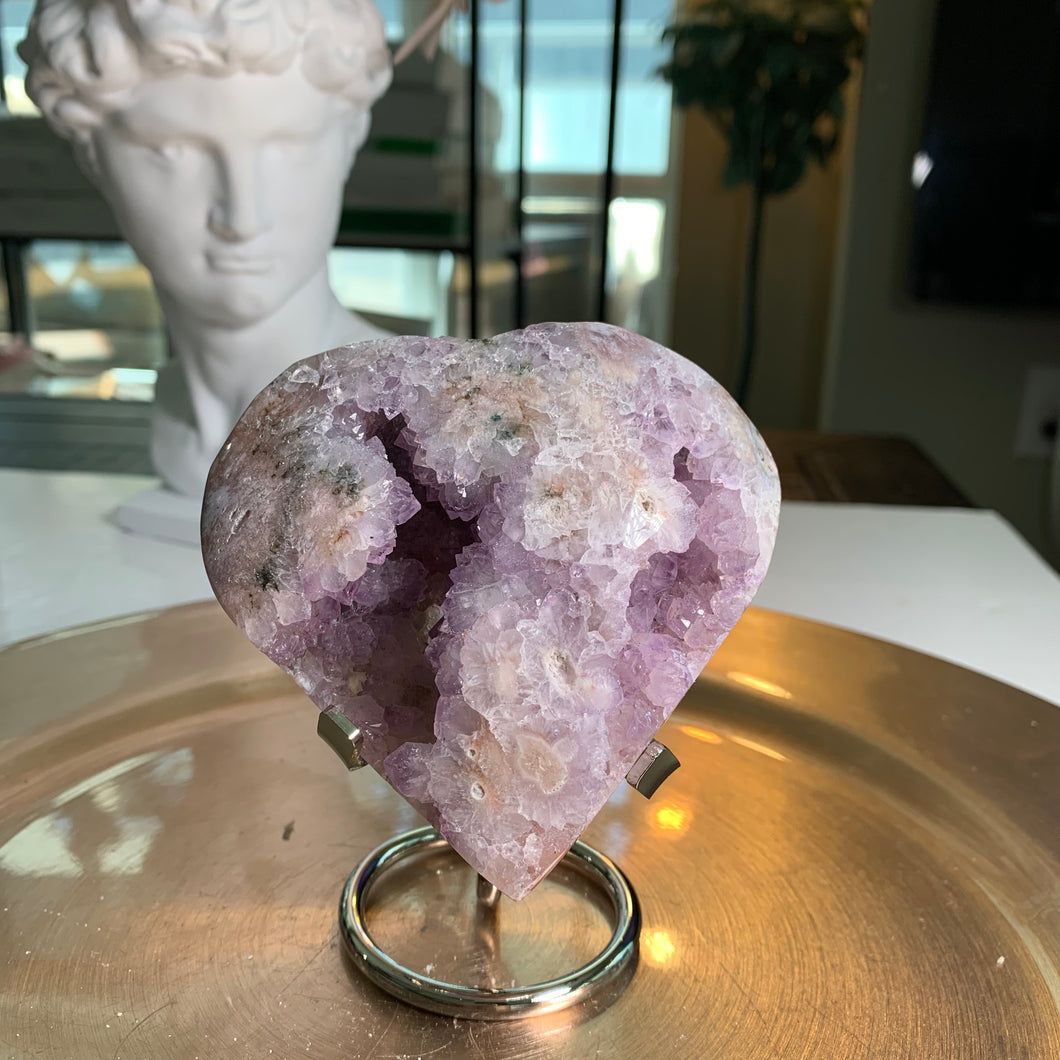Top quality - pink amethyst druzy heart flower agate heart