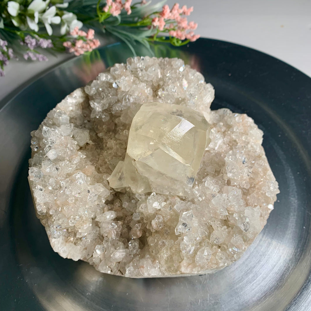 Rare - diamond apophyllite with stilbite - a collectible piece 03