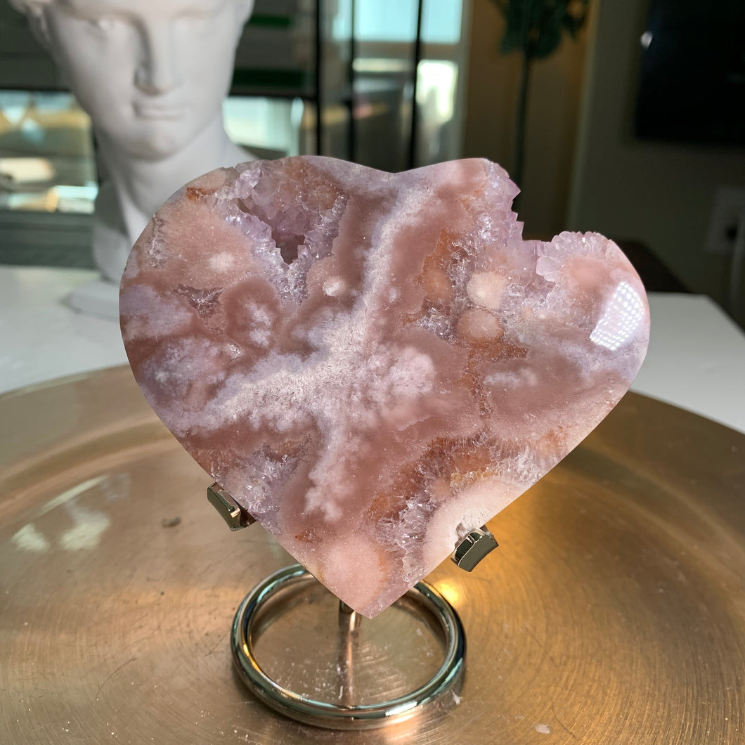 High quality - druzy pink amethyst flower agate heart