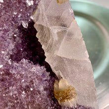 Load image into Gallery viewer, Rare - purple amethyst base / rainbow amethyst with calcite / calcite rainbow amethyst cut base
