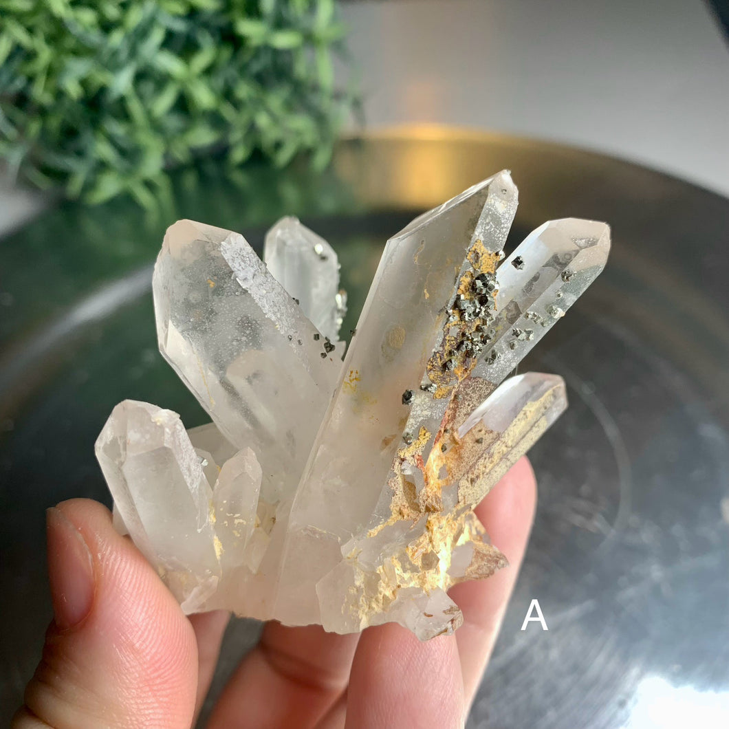Rare - pyrite on quartz cluster pyrite with clear quartz cluster 09