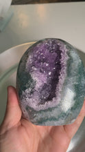 Load and play video in Gallery viewer, Rare found - druzy amethyst agate tower with moss agate on skin / rainbow amethyst tower
