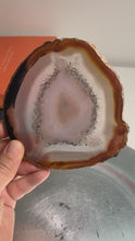 Load and play video in Gallery viewer, Rare - Hand pick agate slice with druzy / Brazil agate slab with banding
