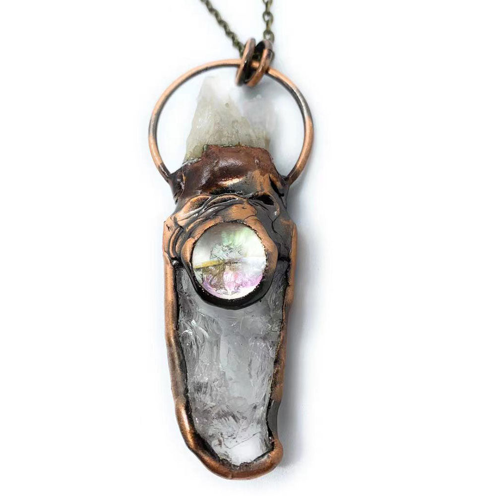 Ancient style crescent moon clear quartz pendant necklace