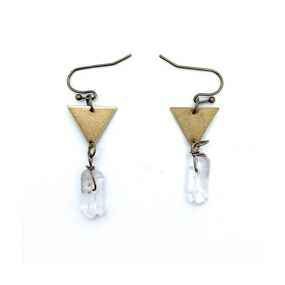Simple fashion triangle plate clear quartz earrings