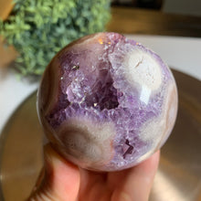Load image into Gallery viewer, Rare - high quality pink amethyst druzy sphere with beautiful pink spots
