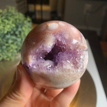 Load image into Gallery viewer, Rare - high quality pink amethyst druzy sphere with beautiful pink spots
