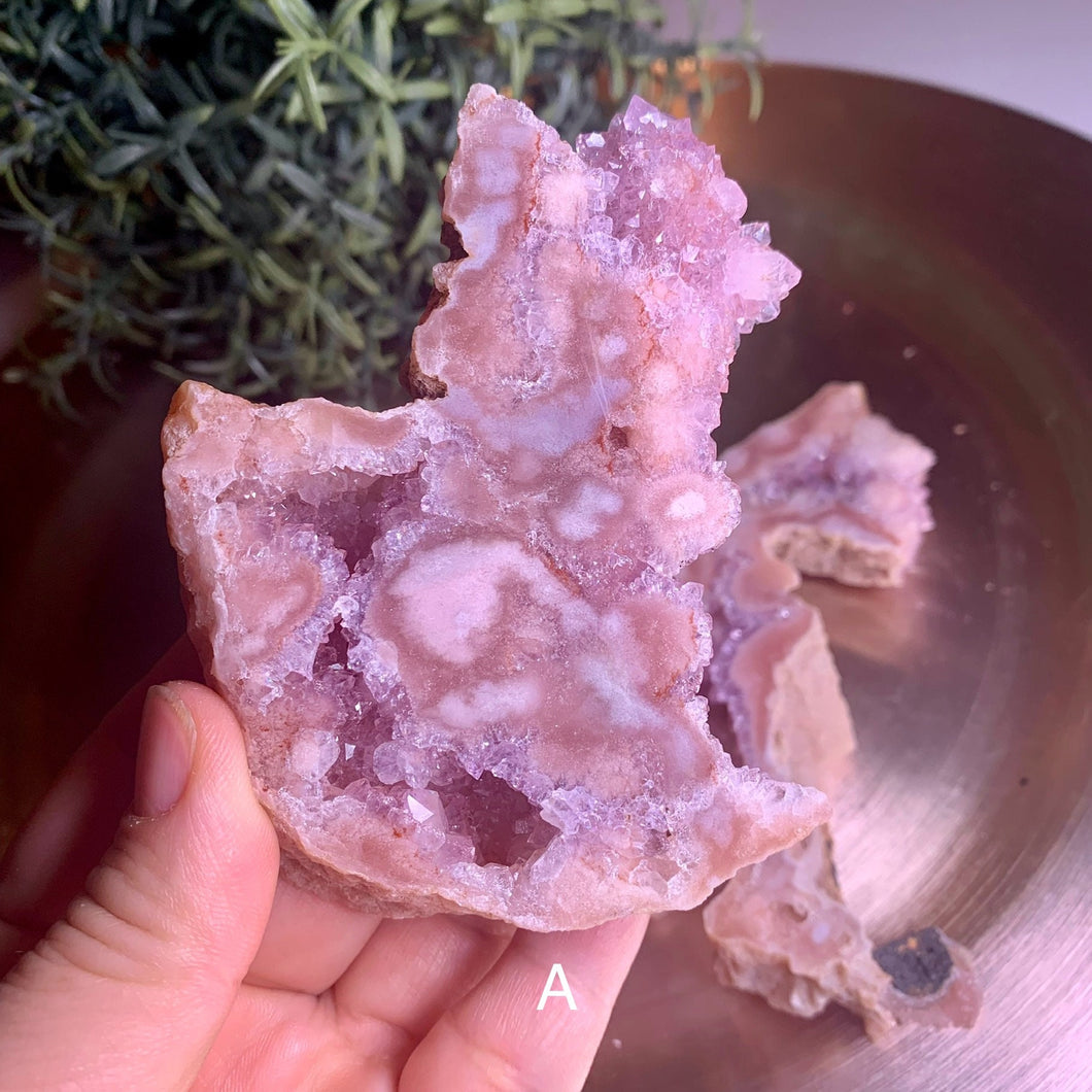 Top quality pink amethyst slice with sparkling druzy
