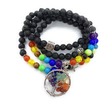 Load image into Gallery viewer, 108 lava beads 7 chakra tree of life bracelet

