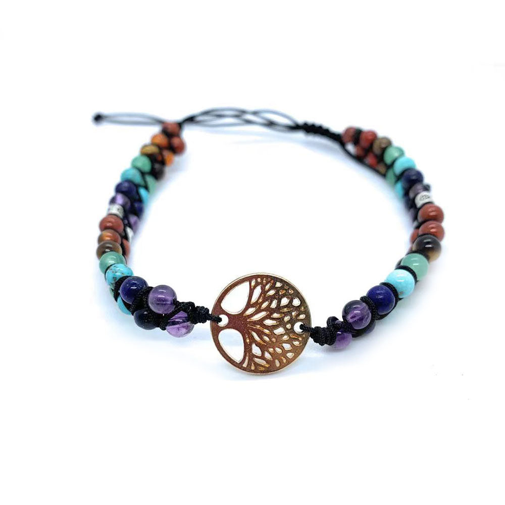 New style 7 chakra stone tree of life  woven bracelet