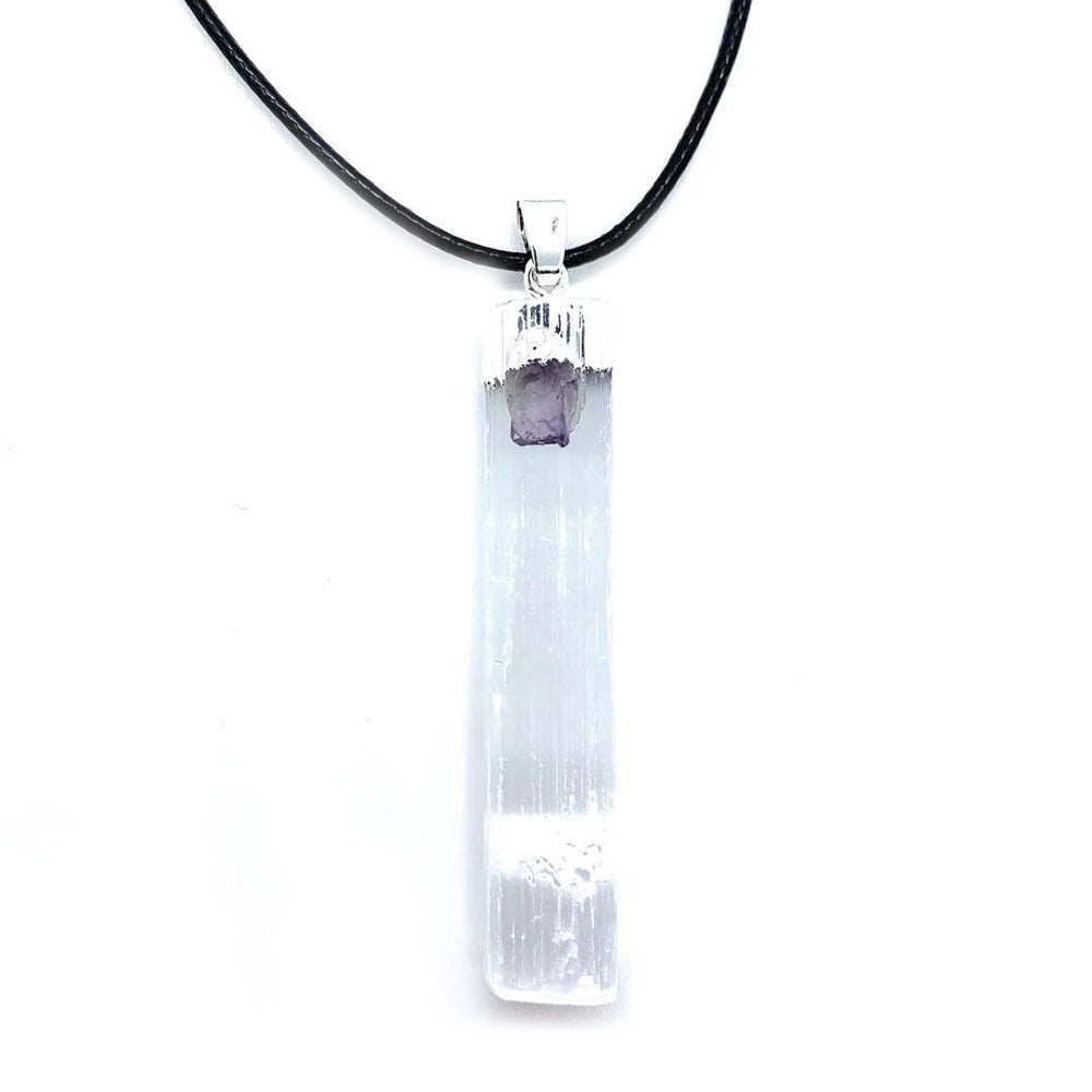 Selenite raw stone natural amethyst cluster necklace